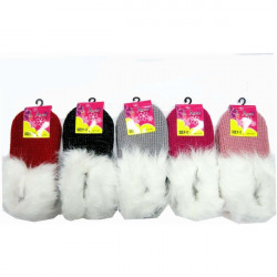 J. Ann Women's Knitted Home Slipper With Fur Case Pack 24